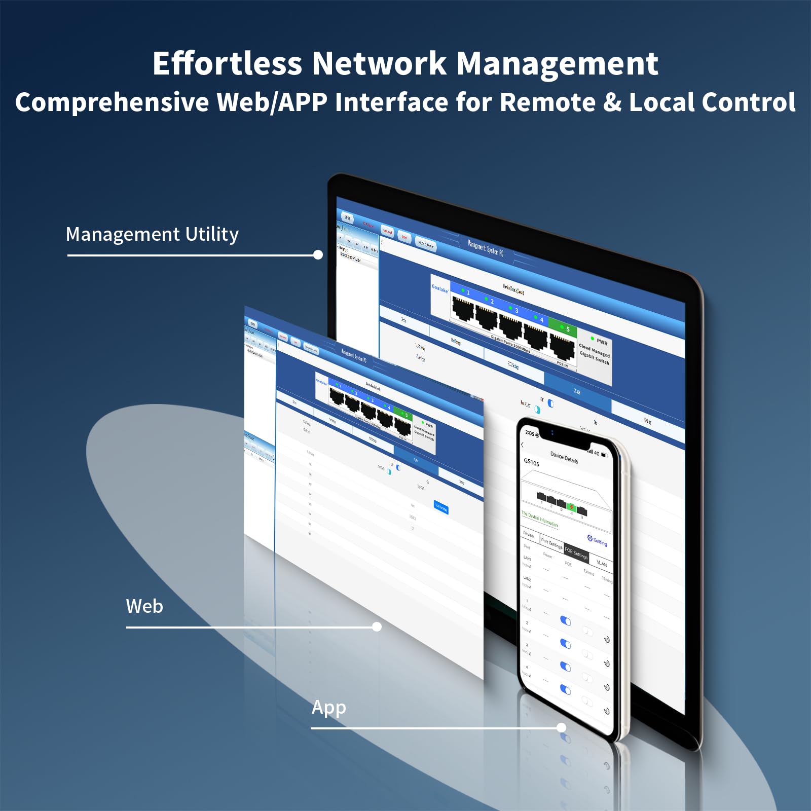 5 Port Gigabit Switch, Easy Smart Managed Ethernet Switch, Network Hub, Ethernet Splitter, Plug & Play, Fanless Metal Design, Vl
